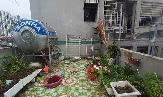 Khoảng sân thượng trồng rau bất ngờ cứu sống cả gia đình trong vụ cháy chung cư mini ở phường Khương Đình (quận Thanh Xuân, Hà Nội). Ảnh: Lan Nhi 
