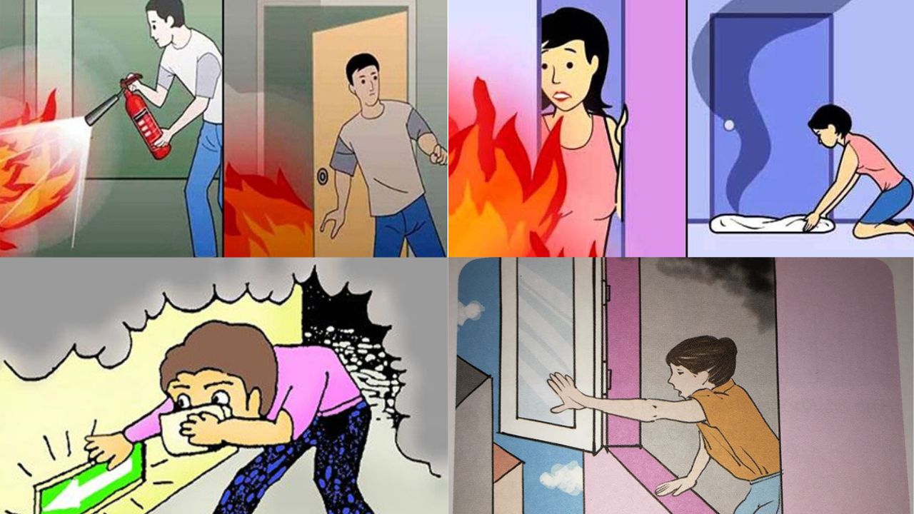 Một số kĩ năng xử lí khi gặp hoả hoạn, cháy nổ. Đồ họa: Trà My