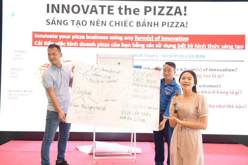 3. Thanh niên khởi nghiệp trình bày về ý tưởng và mô hình kinh doanh tại Hội nghị tập huấn Bồi dưỡng Kiến thức về Khởi nghiệp, Chuyển đổi số ở Hà Nam năm 2023. Ảnh: SABECO