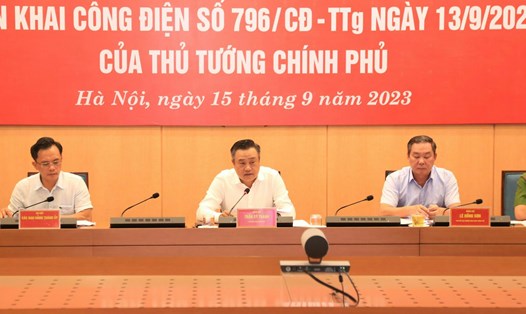 Chủ tịch UBND TP Hà Nội Trần Sỹ Thanh phát biểu tại hội nghị. Ảnh: HNP

