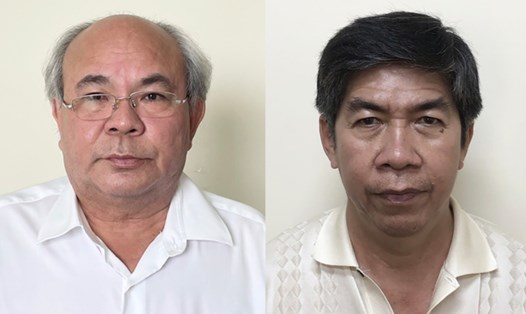 Cựu Giám đốc Sở Y tế Tây Ninh - bị can Hoa Công Hậu (trái) và Lê Thành Lữ. Ảnh: Bộ Công an