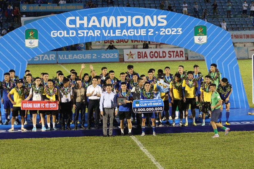 Nhà vô địch giải hạng Nhất 2023 Quảng Nam, tân binh của V.League 2023/2024 sẽ là cái tên đáng chú ý tại giải đấu. Ảnh: VPF