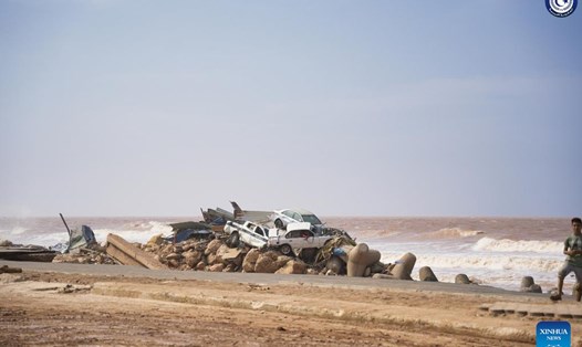 Lũ lụt tàn phá Derna, Libya, ngày 11.9.2023. Ảnh: Xinhua