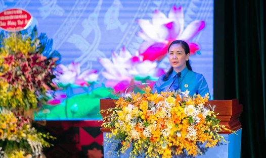 Bà Lý Thị Huệ tái đắc cử Chủ tịch LĐLĐ Cao Bằng nhiệm kỳ 2023-2028. Ảnh: Tân Văn