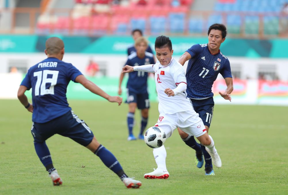 Tại ASIAD 18, lần đầu tiên trong lịch sử các trận chính thức từ cấp độ U23 trở lên, Việt Nam có thể đánh bại được Nhật Bản. Ảnh: Đức Đồng