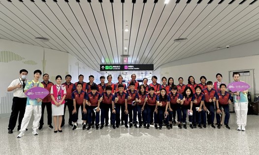 Đội tuyển nữ Việt Nam có mặt tại Trung Quốc để tham dự ASIAD 19. Ảnh: VFF