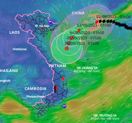 Vị trí và đường đi của bão số 3 Saola lúc 6h ngày 2.9. Ảnh: VNDMS 
