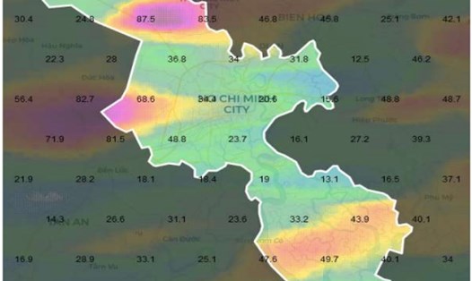 Bản đồ dự báo mưa từ 19h ngày 2.9 đến ngày 19h ngày 3.9 ở TP Hồ Chí Minh. Ảnh: Đài Khí tượng Thủy văn khu vực Nam Bộ