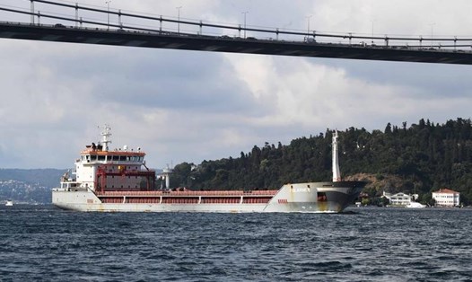 Tàu vận chuyển ngũ cốc từ Ukraina đi qua eo biển Bosphorus ở Istanbul, Thổ Nhĩ Kỳ theo Sáng kiến ngũ cốc Biển Đen, ngày 7.8.2022. Ảnh: Xinhua