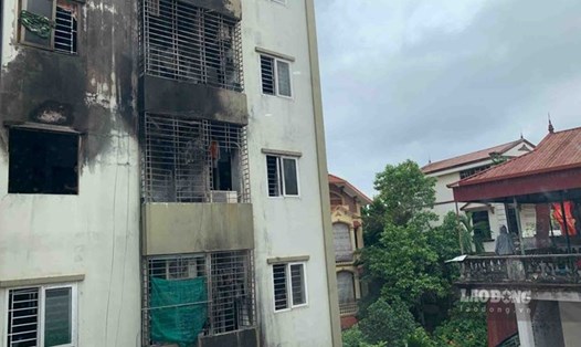 Tòa chung cư mini bị cháy tại Khương Hạ (quận Thanh Xuân, TP Hà Nội). Ảnh: Hải Nguyễn