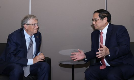 Thủ tướng Phạm Minh Chính đề nghị ông Bill Gates ủng hộ và hỗ trợ hoạt động của Trung tâm Đổi mới sáng tạo quốc gia. Ảnh: VGP