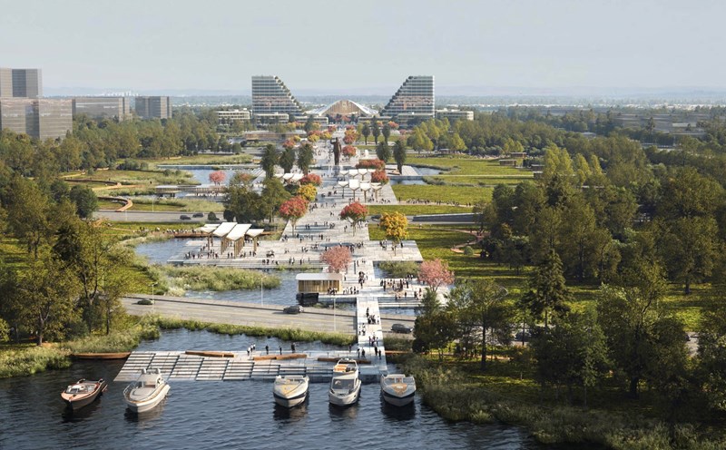 Phối cảnh Trung tâm Hành chính - Chính trị TP Hải Phòng đang được xây dựng trên địa bàn huyện Thủy Nguyên. Ảnh: BQL dự án TP Hải Phòng