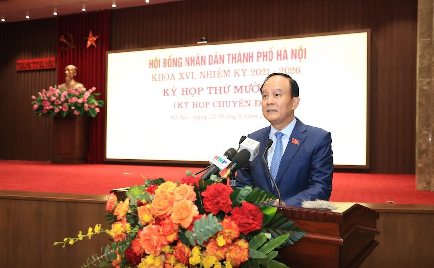 Chủ tịch HĐND TP Hà Nội Nguyễn Ngọc Tuấn phát biểu khai mạc kỳ họp. Ảnh: HĐND Hà Nội