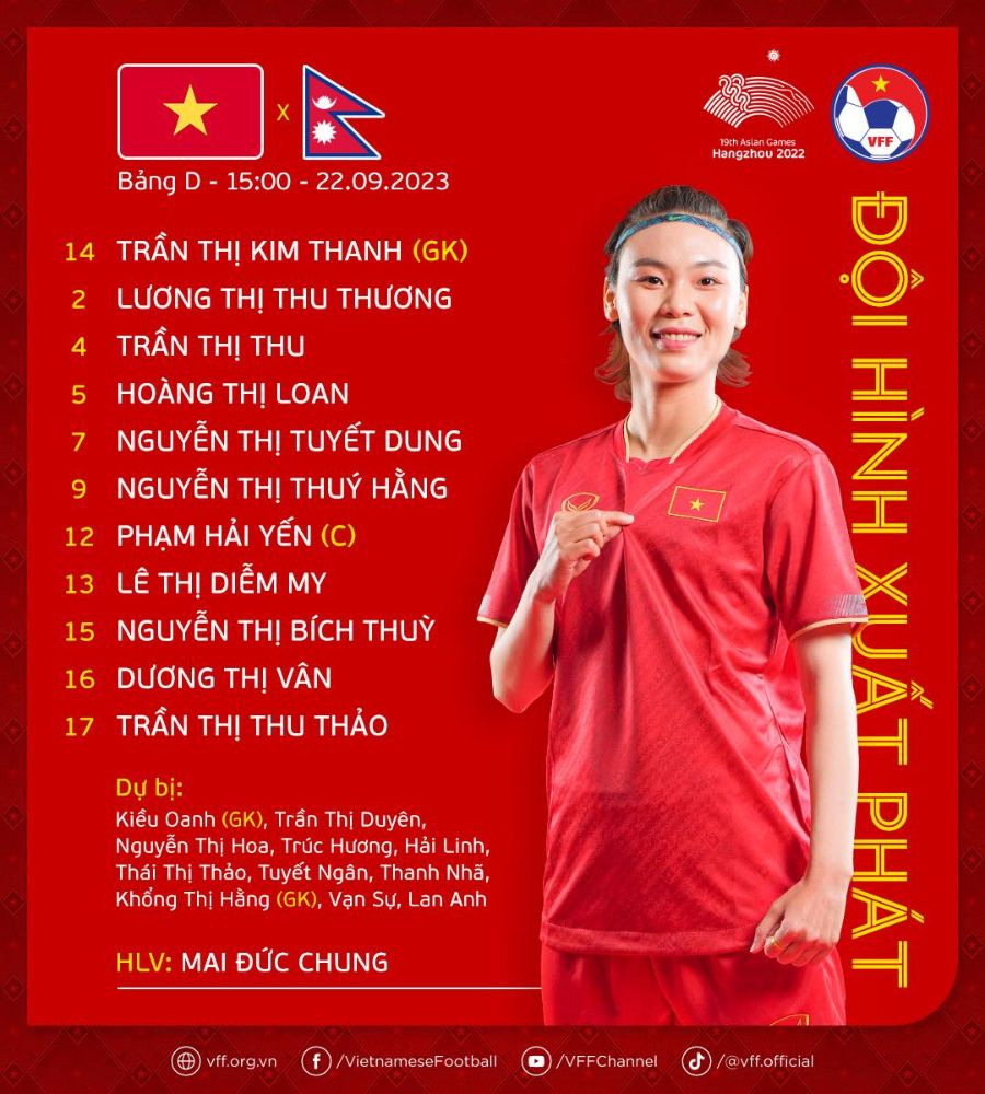 Đội hình ra sân tuyển nữ Việt Nam. Ảnh: VFF