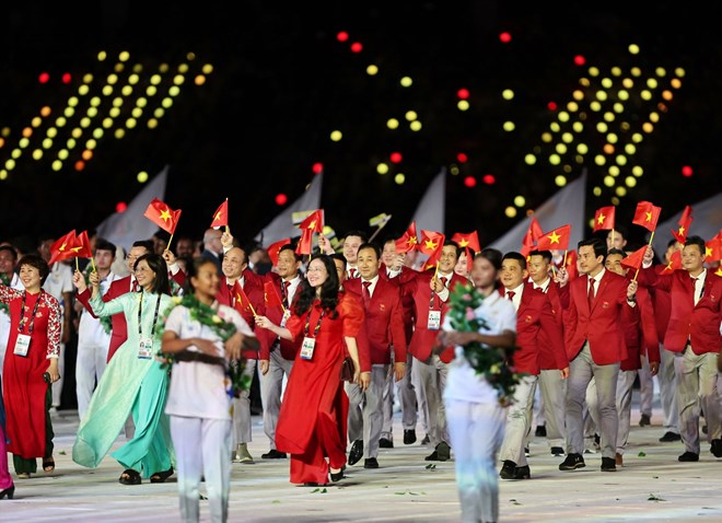 Đoàn thể thao Việt Nam diễu hành tại lễ khai mạc SEA Games 32. Ảnh: Đoàn Thể thao Việt Nam
