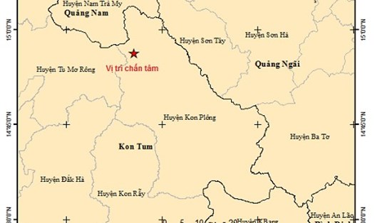  Vị trí động đất xảy ra tại khu vực huyện Kon Plông, tỉnh Kon Tum hôm 24.9. Ảnh Viện Vật lý địa cầu.