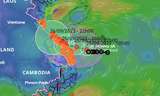 Vị trí và đường đi của áp thấp nhiệt đới cập nhật lúc 11h ngày 25.9. Ảnh: VNDMS. 