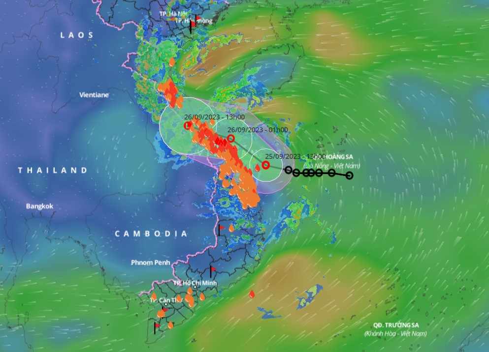 Vị trí và đường đi của áp thấp nhiệt đới cập nhật lúc 15h35 ngày 25.9. Ảnh: VNDMS.
