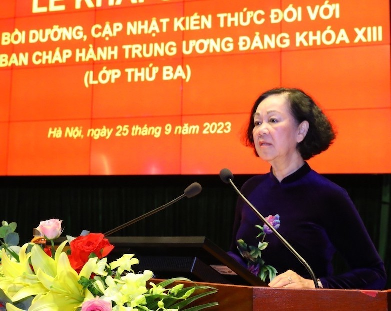 Thường trực Ban Bí thư, Trưởng Ban Tổ chức Trung ương Trương Thị Mai phát biểu chỉ đạo. Ảnh: TTXVN