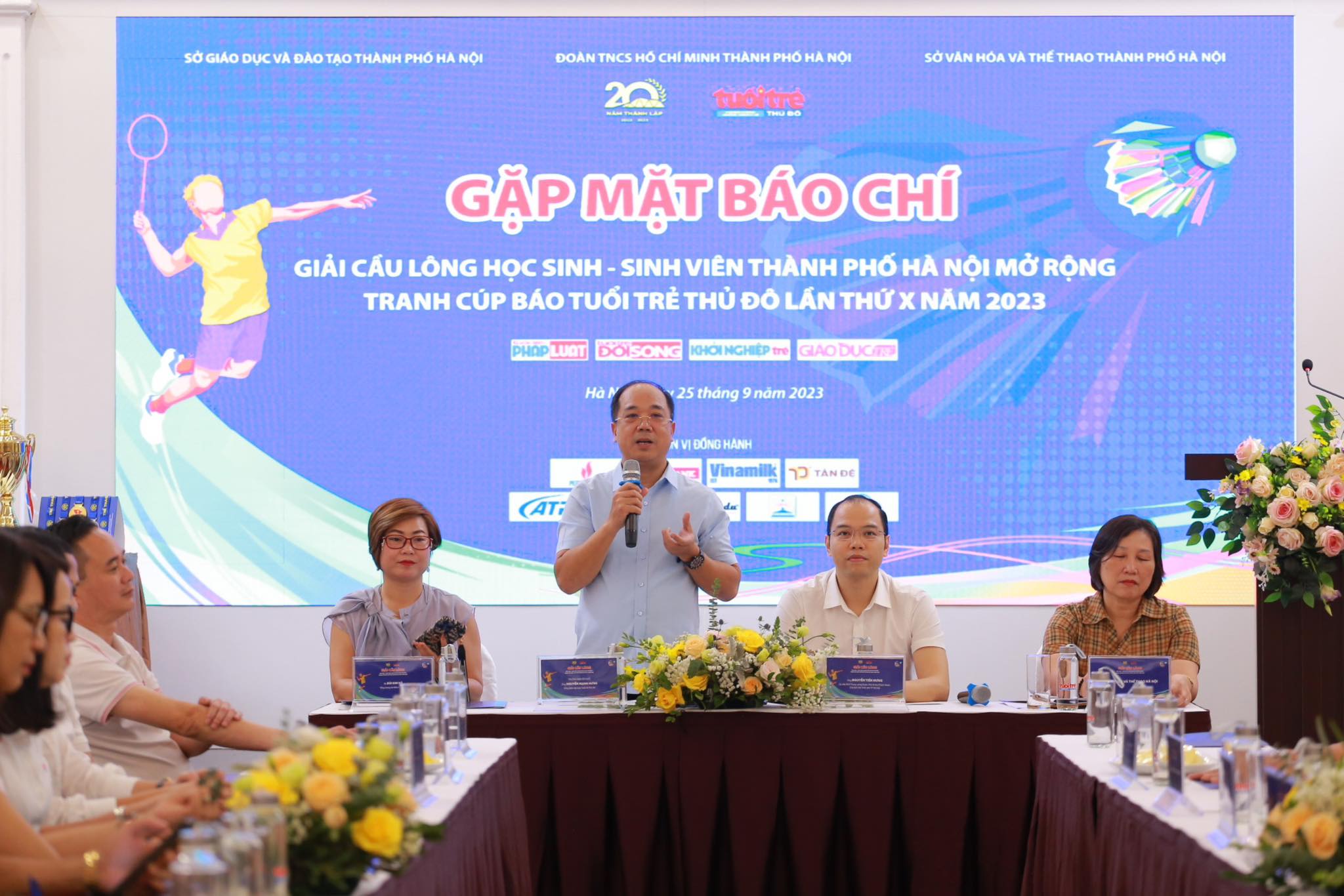 Ông Nguyễn Mạnh Hưng - Tổng Biên tập Báo Tuổi trẻ Thủ đô, Trưởng Ban tổ chức giải phát biểu tại buổi hợp báo vào chiều ngày 25.9. Ảnh: Ban tổ chức