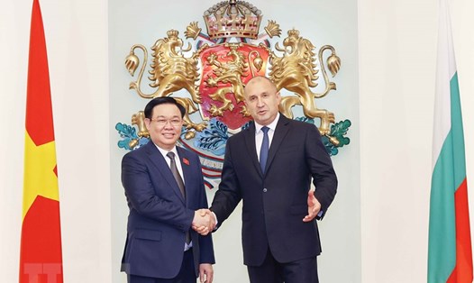 Chủ tịch Quốc hội Vương Đình Huệ hội kiến Tổng thống Bulgaria Rumen Radev. Ảnh: TTXVN
