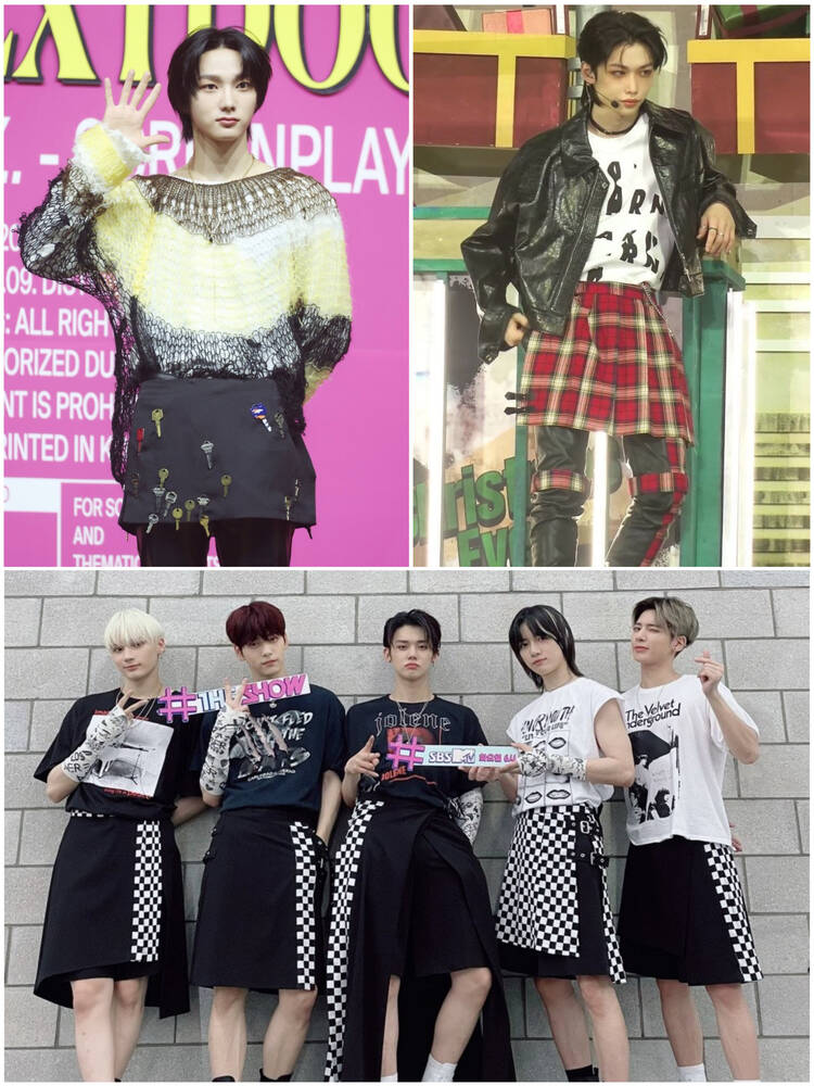 Nhiều nam idol Gen 4 mặc váy trên các sân khấu âm nhạc. Ảnh: Allkpop