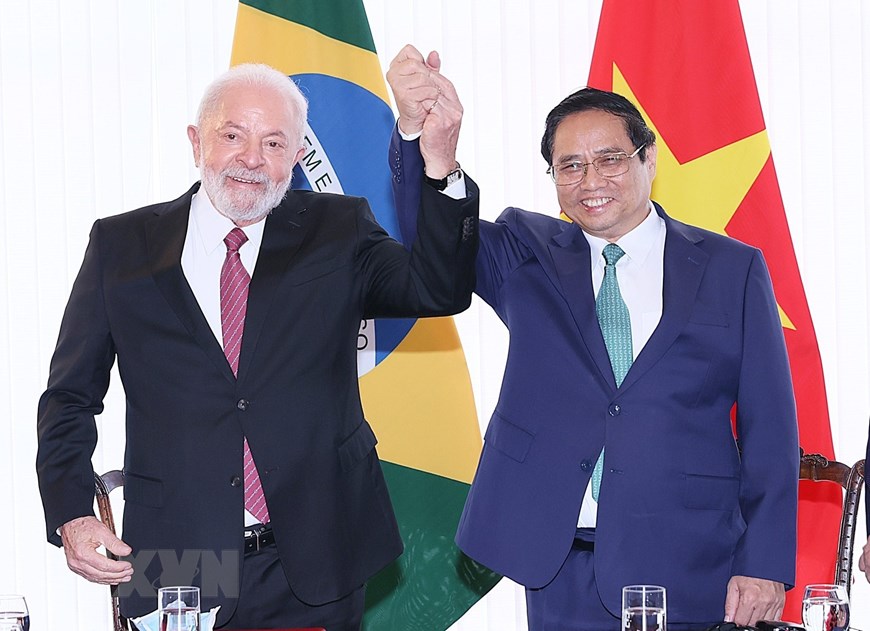Thủ tướng Phạm Minh Chính hội đàm với Tổng thống Brazil Lula da Silva. Ảnh: TTXVN