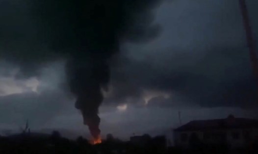 Hiện trường vụ nổ ở Nagorno-Karabakh. Ảnh chụp màn hình