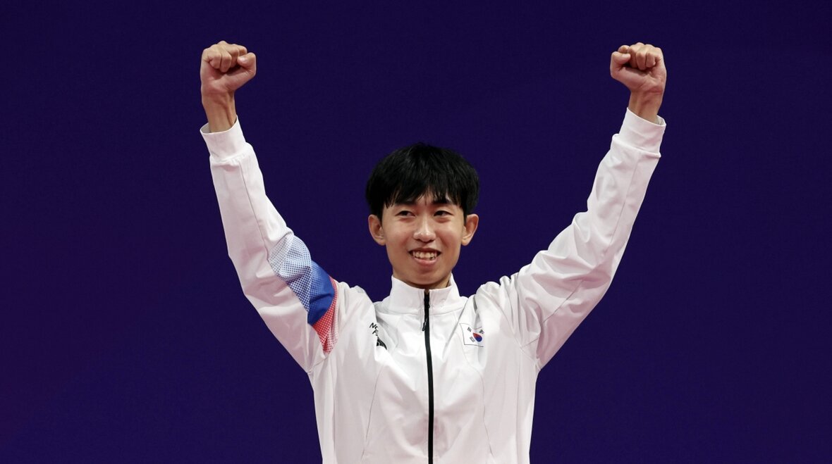 Võ sĩ Kang Wan-jin của Hàn Quốc giành huy chương vàng taekwondo tại ASIAD 19. Ảnh: BNN