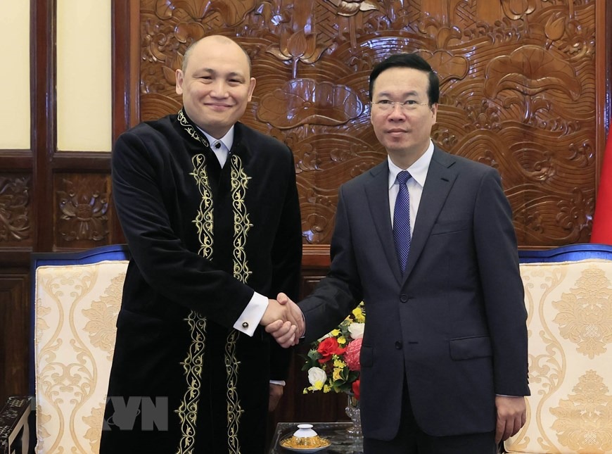 Chủ tịch nước tiếp Đại sứ Kazakhstan Kanat Tumysh. Ảnh: TTXVN
