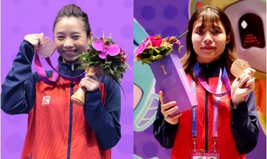 Dương Thúy Vi (trái) và Bạc Thị Khiêm giành 2 huy chương đồng cho thể thao Việt Nam trong ngày thi đấu 27.9 tại ASIAD 19. Ảnh: Bùi Lượng