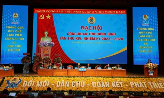 Đại hội lần thứ XIV Công đoàn Bình Định họp phiên đầu tiên. Ảnh: Viên Nguyễn