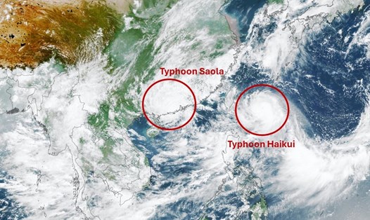 Trung Quốc tận dụng nguồn gió của bão Saola và bão Haikui để lập kỷ lục về phát điện. Ảnh: Himawari Satellite