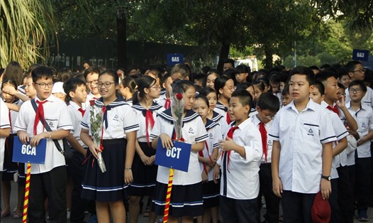 Lễ khai giảng ở trường THCS.THPT Lương Thế Vinh. Ảnh: Nguyễn Hà. 
