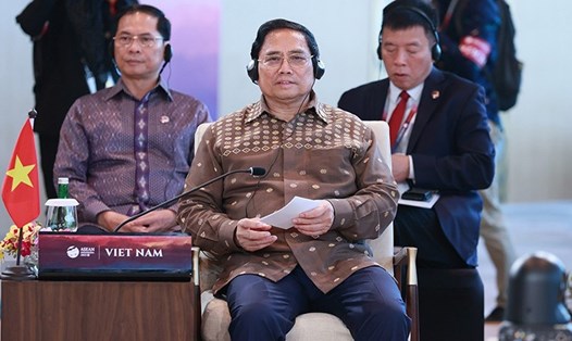 Thủ tướng Chính phủ Phạm Minh Chính (giữa) dự Hội nghị Cấp cao ASEAN lần thứ 42, ngày 11.5.2023, tại Indonesia. Ảnh: TTXVN