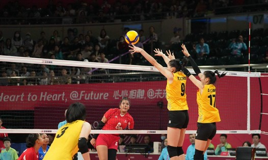 Tuyển bóng chuyền nữ Việt Nam gặp Hàn Quốc ở lượt trận thứ 2 ASIAD 19. Ảnh: VFV