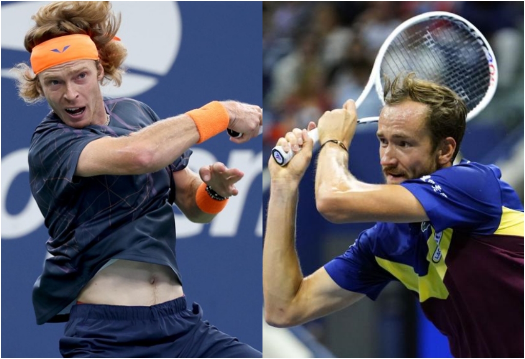 2 tay vợt người Nga là Andrey Rublev và Daniil Medvedev sẽ gặp nhau tại tứ kết US Open 2023. Ảnh: US Open