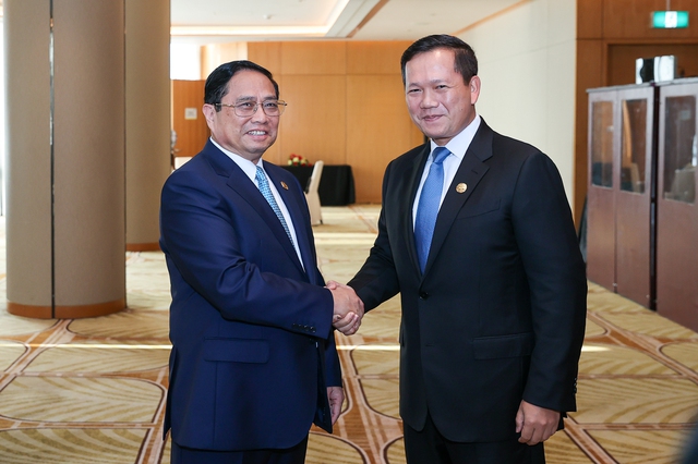 Thủ tướng Chính phủ Phạm Minh Chính và Thủ tướng Vương quốc Campuchia Hun Manet. Ảnh: VGP