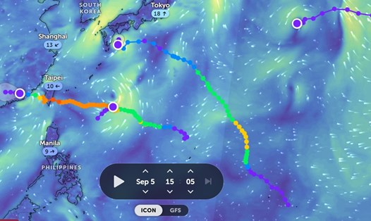 Những cơn bão và áp thấp nhiệt đới đang hoạt động ở khu vực tây Thái Bình Dương chiều 5.9. Ảnh: Zoom Earth
