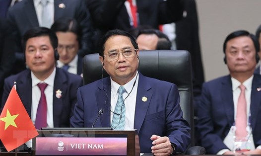 Thủ tướng Chính phủ Phạm Minh Chính dự phiên toàn thể của Hội nghị Cấp cao ASEAN lần thứ 43. Ảnh: TTXVN