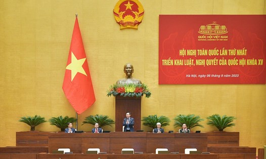 Hội nghị toàn quốc lần thứ nhất triển khai luật, nghị quyết của Quốc hội khoá XV. Ảnh: Hải Nguyễn