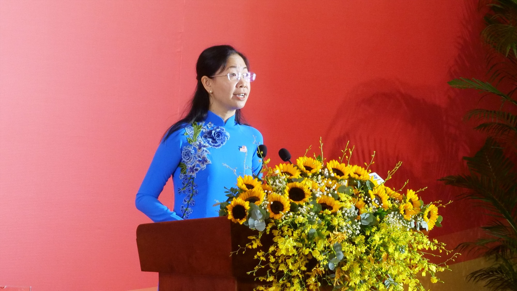 Bí thư Thành đoàn TPHCM Phan Thị Thanh Phương phát biểu tại chường trình họp mặt.  Ảnh: Anh Tú