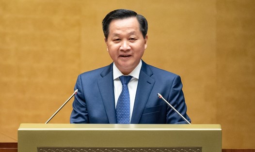 Phó Thủ tướng Chính phủ Lê Minh Khái báo cáo tại hội nghị. Ảnh: Hải Nguyễn