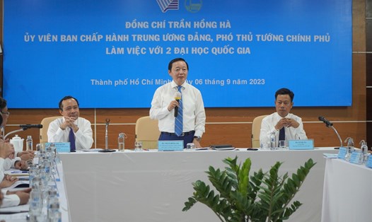 Phó Thủ tướng Trần Hồng Hà tại buổi làm việc với ĐHQG TPHCM. Ảnh: Chân Phúc
