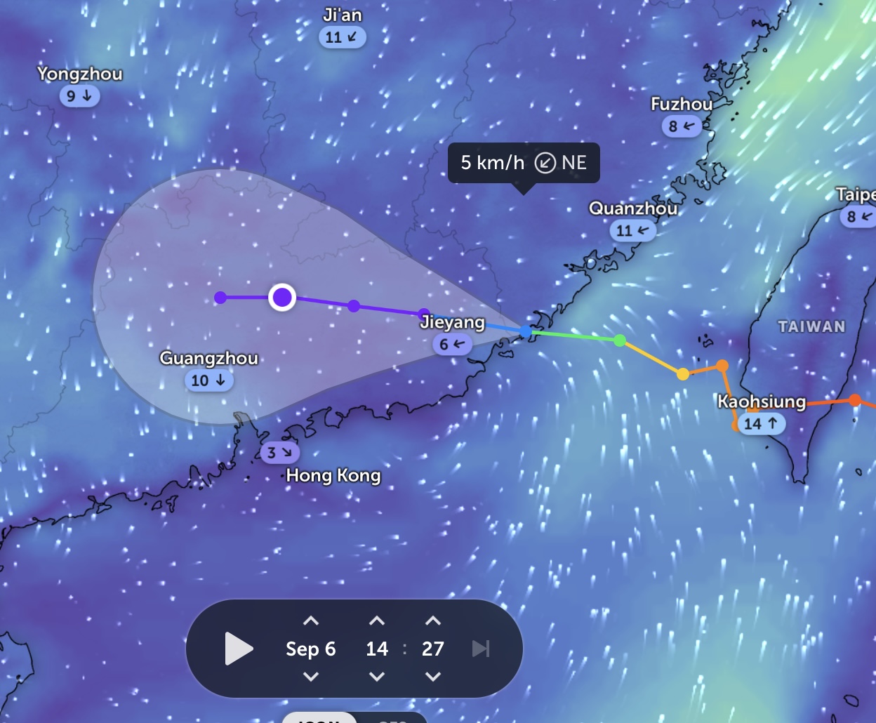 Vị trí bão Haikui chiều 6.9. Ảnh: Zoom Earth