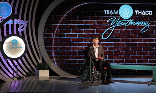 Chàng trai khuyết tật Đặng Hoàng An tham gia chương trình "Trạm yêu thương". Ảnh: VTV