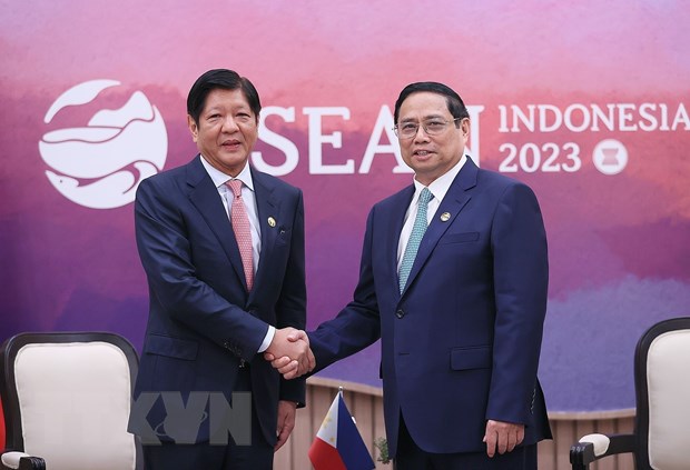  Thủ tướng Phạm Minh Chính gặp Tổng thống Philippines Ferdinand Romualdez Marcos Jr. Ảnh: TTXVN