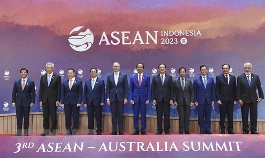 Thủ tướng Phạm Minh Chính và các Trưởng đoàn dự Hội nghị Cấp cao ASEAN - Australia lần thứ 3 chụp ảnh chung. Ảnh: TTXVN