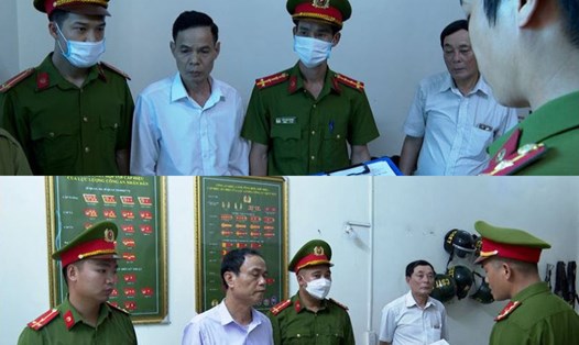 Cơ quan Cảnh sát điều tra Công an huyện Đông Hưng công bố các quyết định đối với Phí Đức Vui và Lê Văn Luy. Ảnh: Công an tỉnh Thái Bình