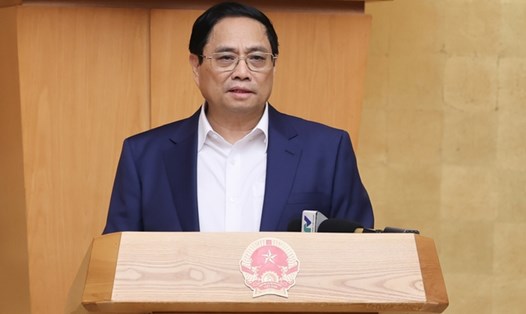 Thủ tướng Phạm Minh Chính phát biểu khai mạc phiên họp Chính phủ thường kỳ tháng 8.2023. Ảnh: VGP